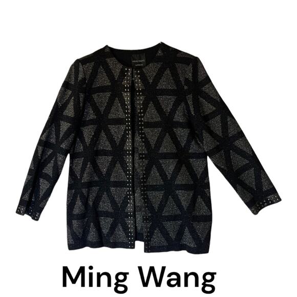 Ming Wang Sapphire womens medium cardigan blazer black silver sparkle fancy - Picture 1 of 11